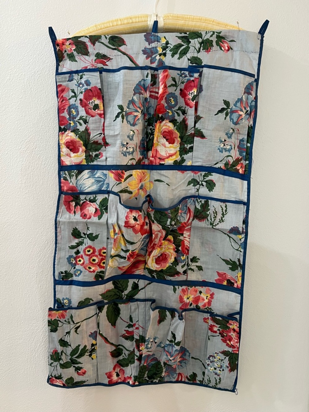 Vintage handmade beautiful polished cotton shoe holder in Blue floral 12 pockets